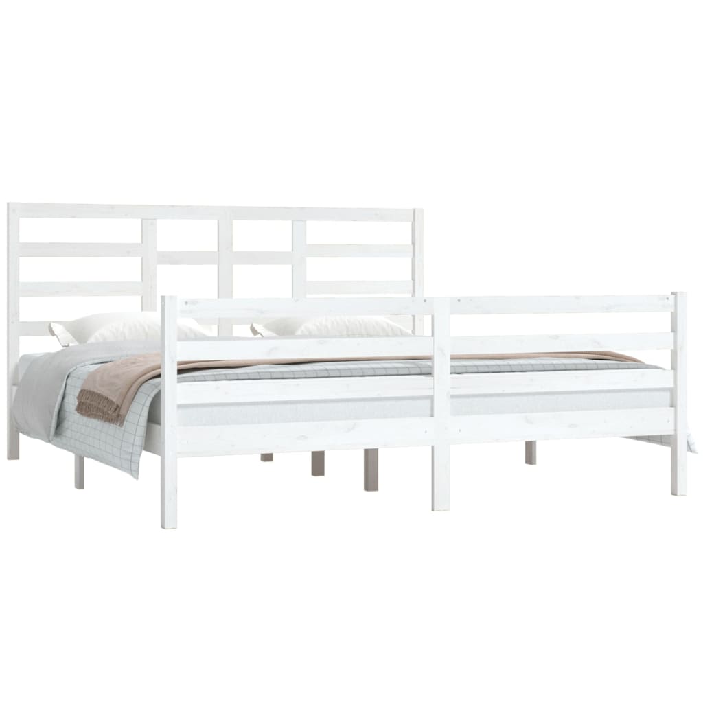 Bed Frame White Solid Wood 180x200 cm Super King Size