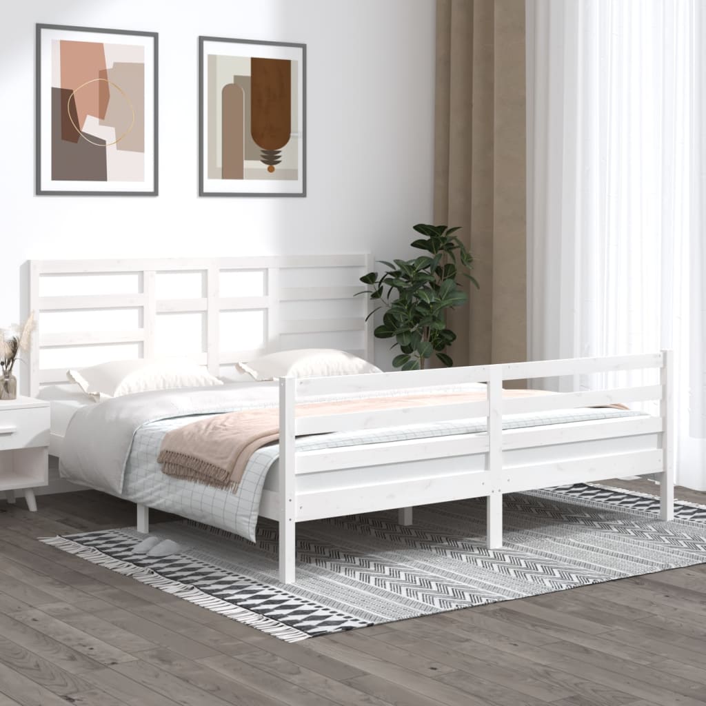 Bed Frame White Solid Wood 180x200 cm Super King Size