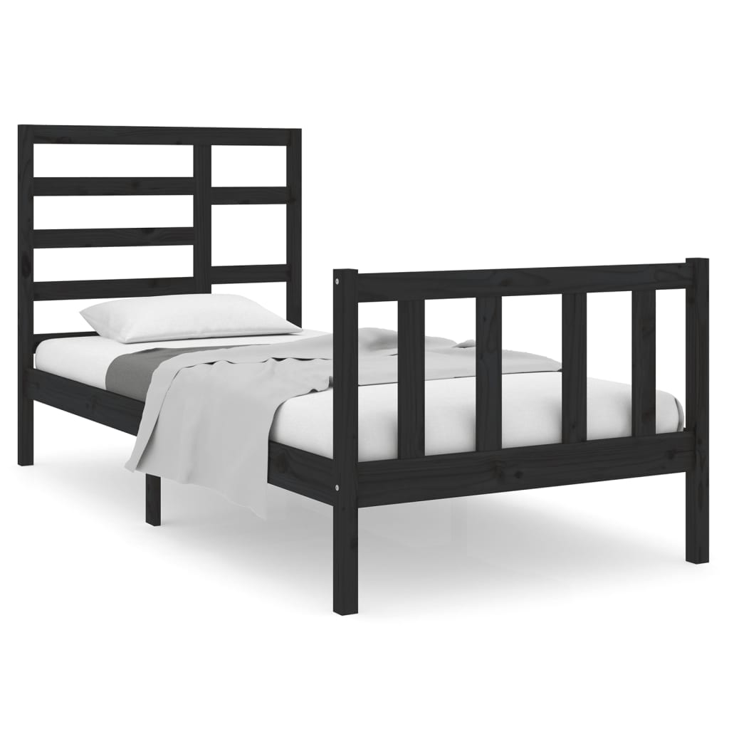 Bed Frame Black Solid Wood 75x190 cm Small Single