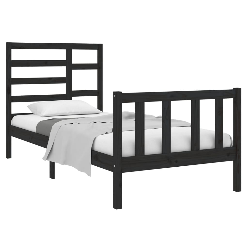 Bed Frame Black Solid Wood 75x190 cm Small Single