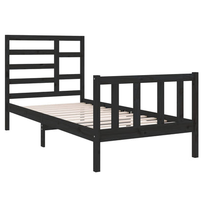 Bed Frame Black Solid Wood 75x190 cm Small Single