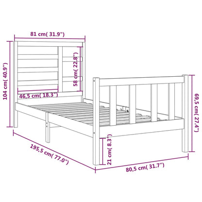 Bed Frame Black Solid Wood 75x190 cm Small Single