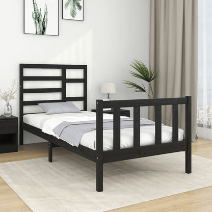 Bed Frame Black Solid Wood 75x190 cm Small Single