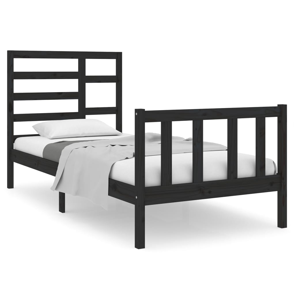 Bed Frame without Mattress Black Solid Wood 90x190 cm Single