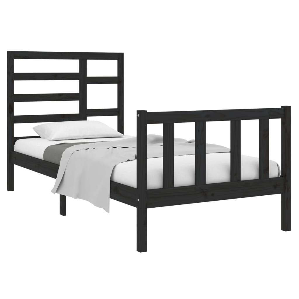 Bed Frame without Mattress Black Solid Wood 90x190 cm Single