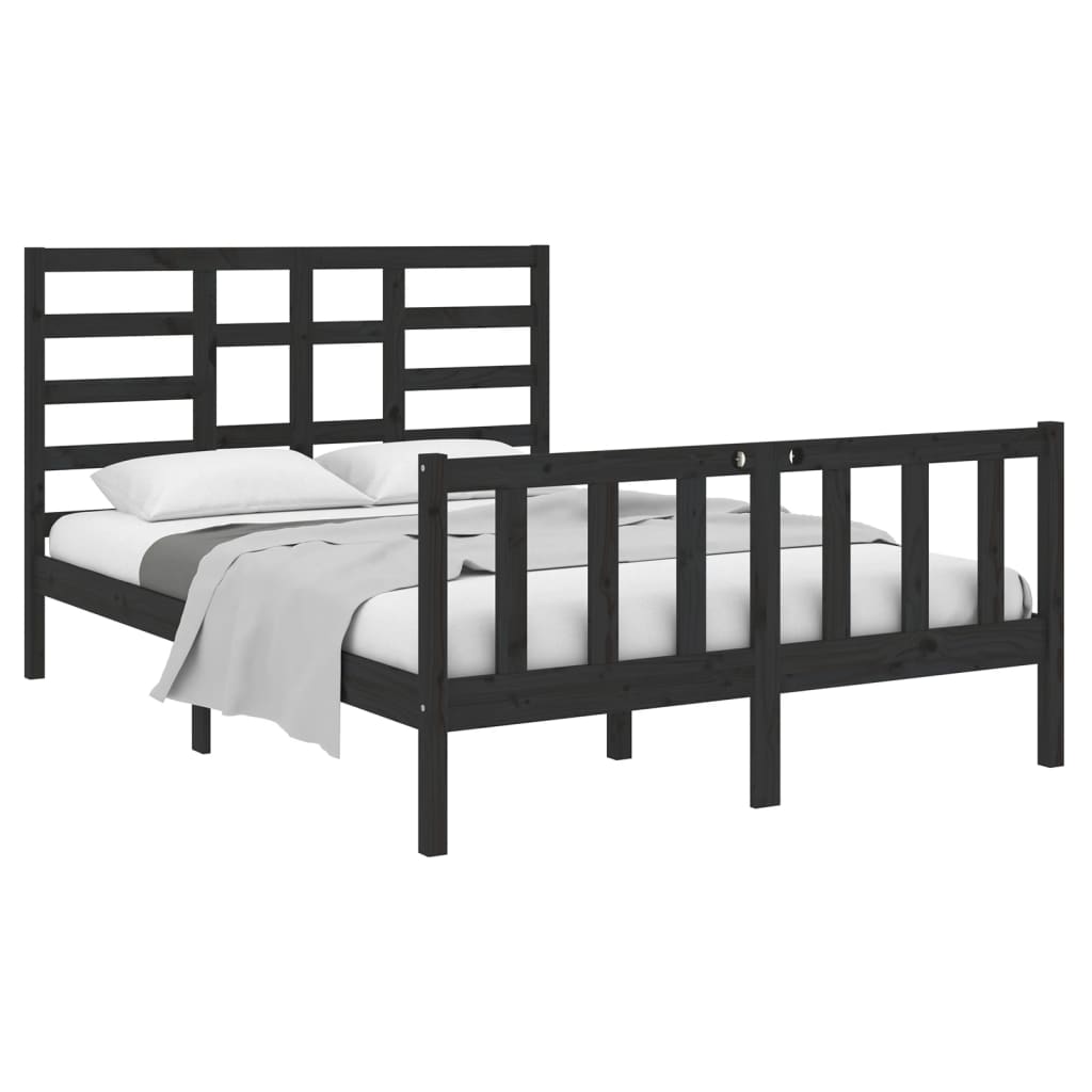 Bed Frame without Mattress Black Solid Wood 140x190 cm