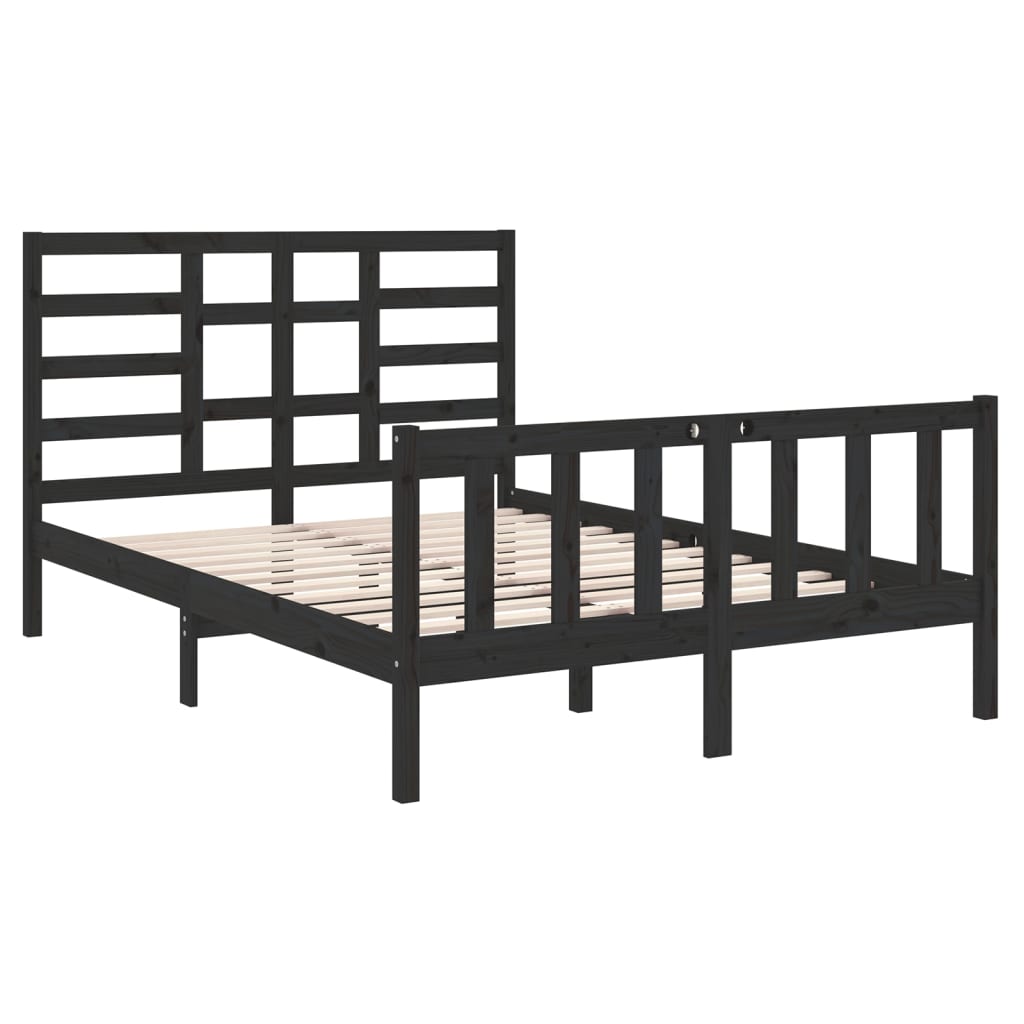 Bed Frame without Mattress Black Solid Wood 140x190 cm