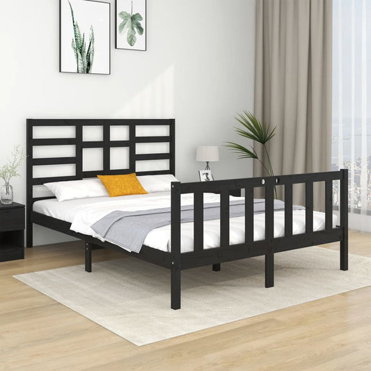 Bed Frame without Mattress Black Solid Wood 140x190 cm