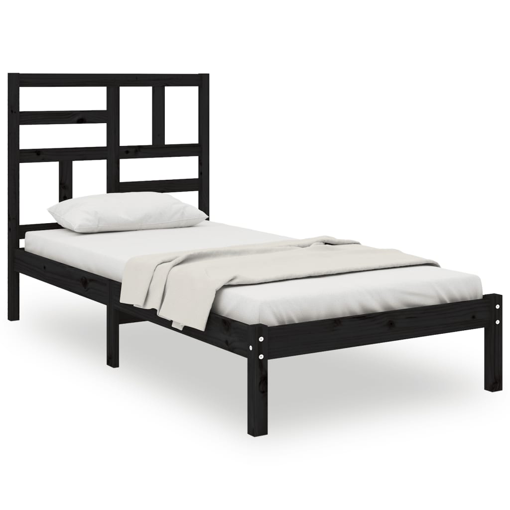 Bed Frame Black Solid Wood 75x190 cm Small Single