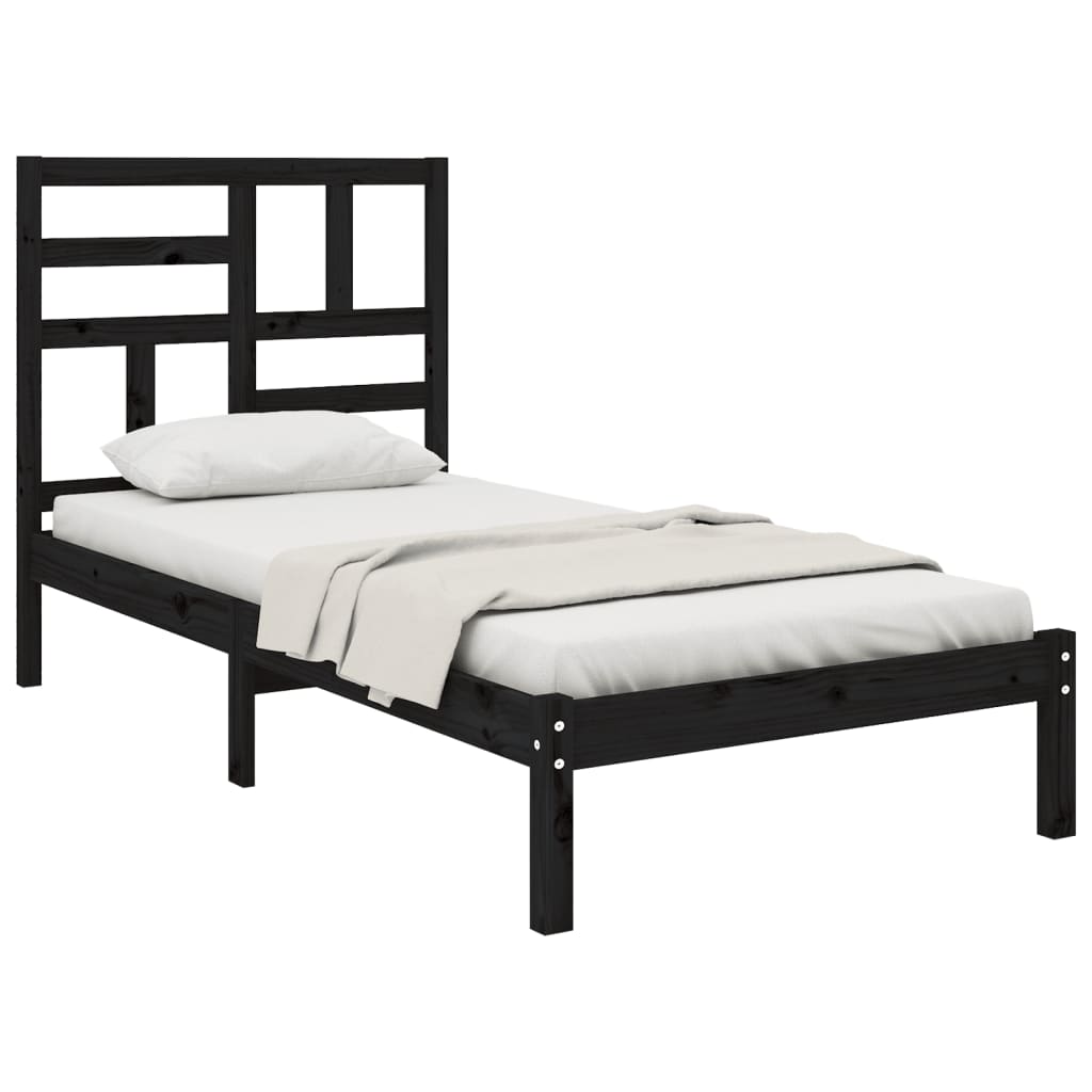 Bed Frame Black Solid Wood 75x190 cm Small Single