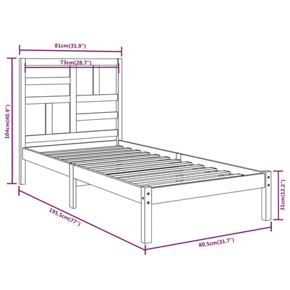 Bed Frame Black Solid Wood 75x190 cm Small Single