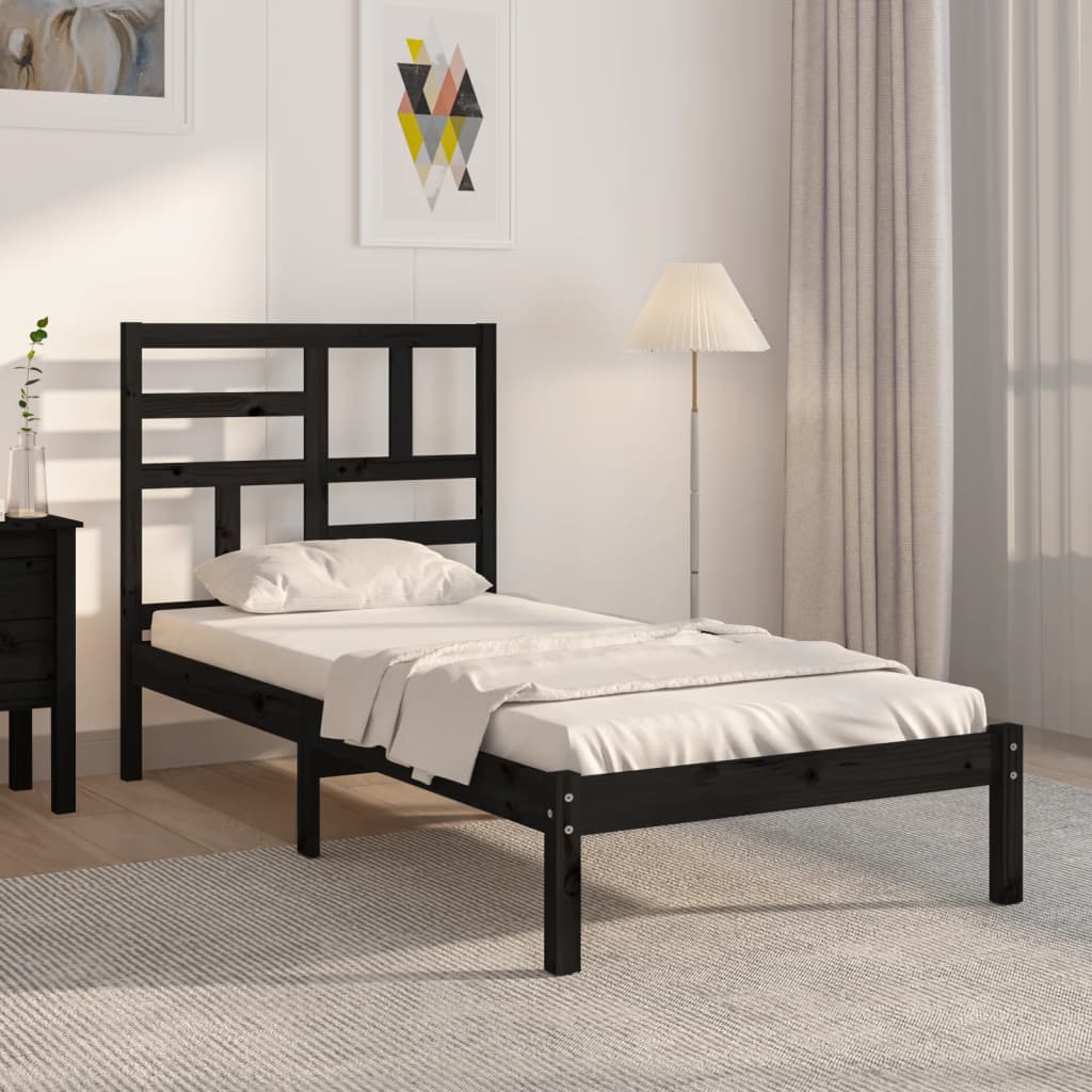 Bed Frame Black Solid Wood 75x190 cm Small Single