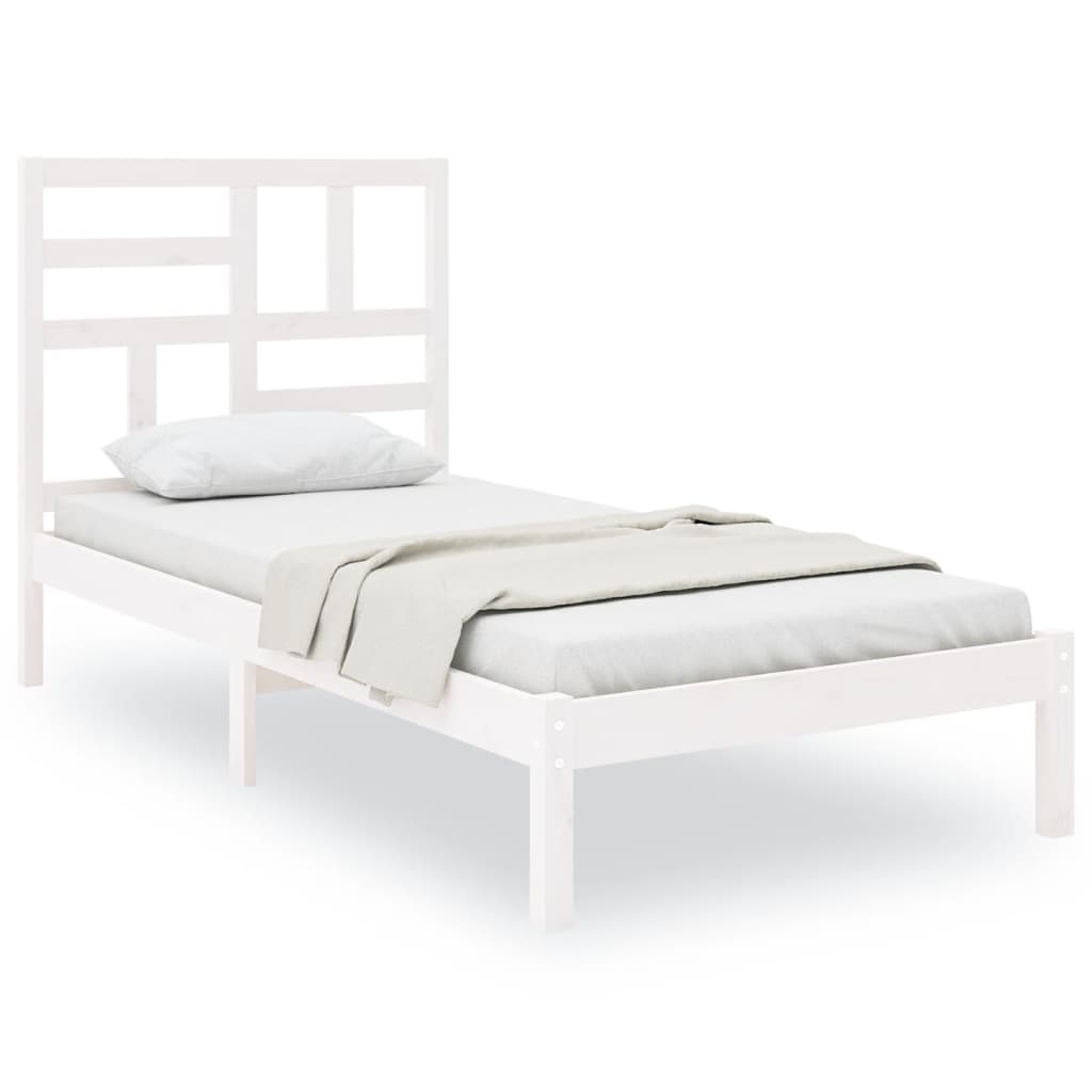 Bed Frame without Mattress White Solid Wood 90x190 cm Single