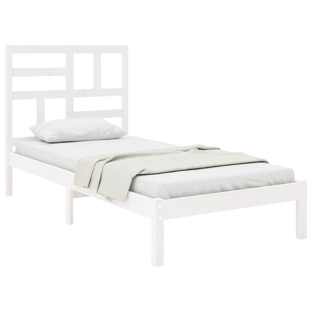 Bed Frame without Mattress White Solid Wood 90x190 cm Single