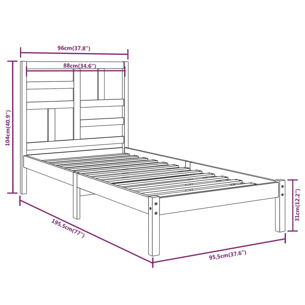 Bed Frame without Mattress White Solid Wood 90x190 cm Single