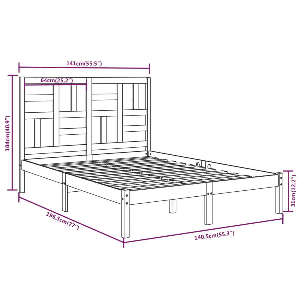 Bed Frame without Mattress Solid Wood 135x190 cm Double