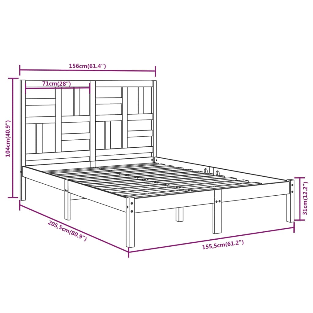 Bed Frame without Mattress Solid Wood 150x200 cm King Size