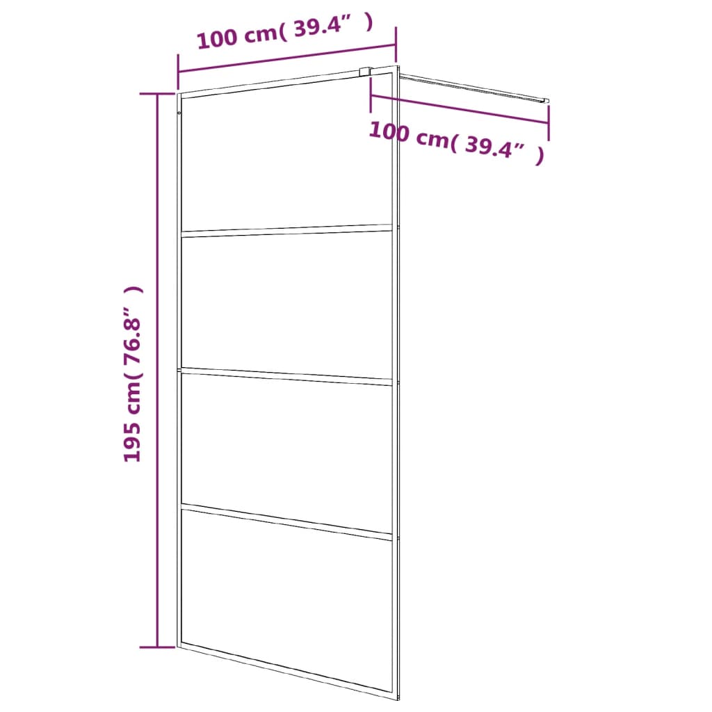 Walk-in Shower Wall Black 100x195 cm Half Frosted ESG Glass