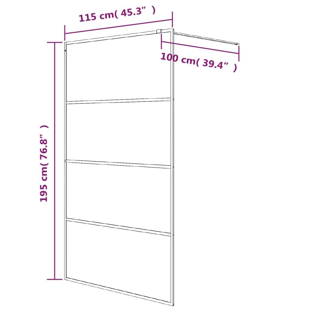 Walk-in Shower Wall Black 115x195 cm Half Frosted ESG Glass