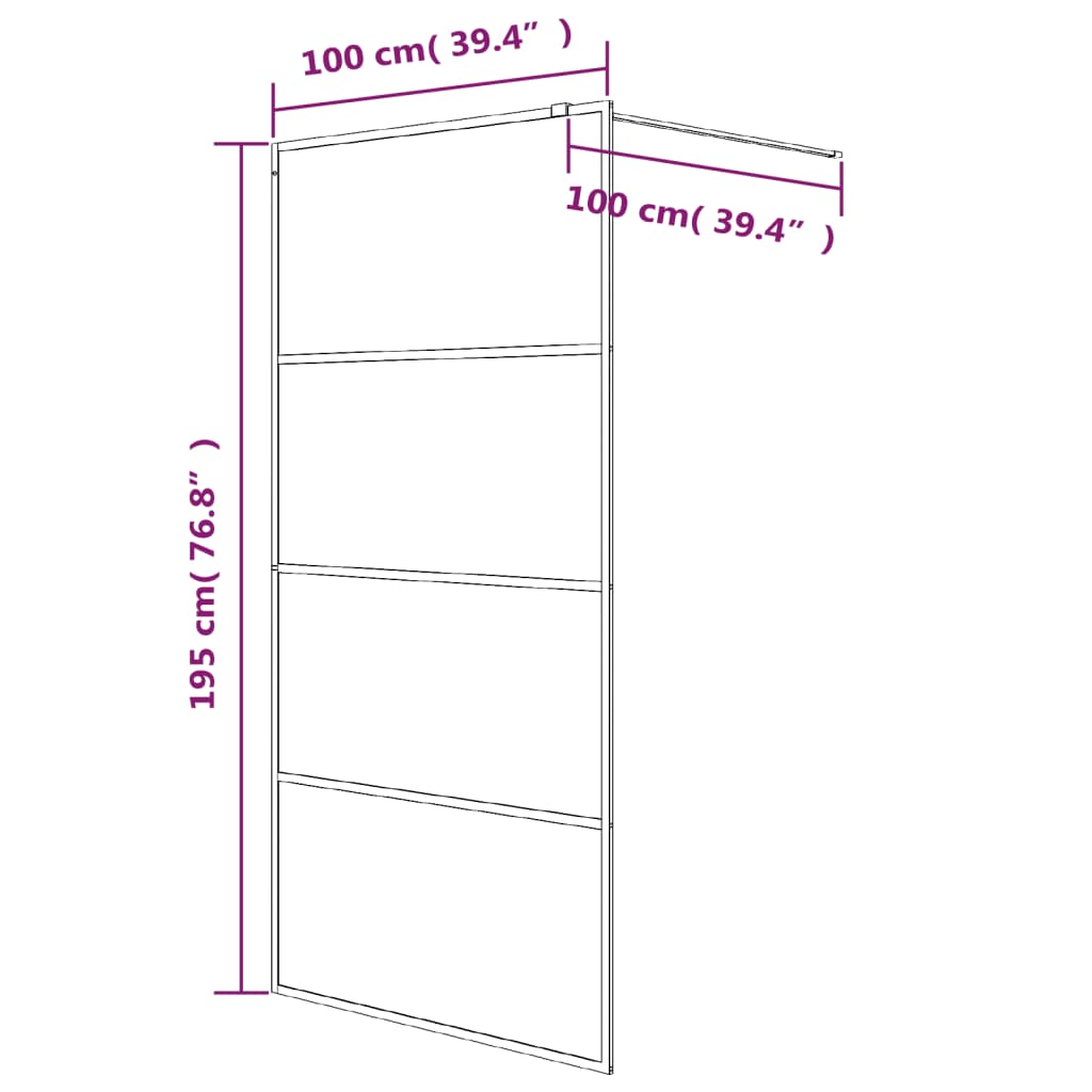 Walk-in Shower Wall Black 100x195 cm Frosted ESG Glass