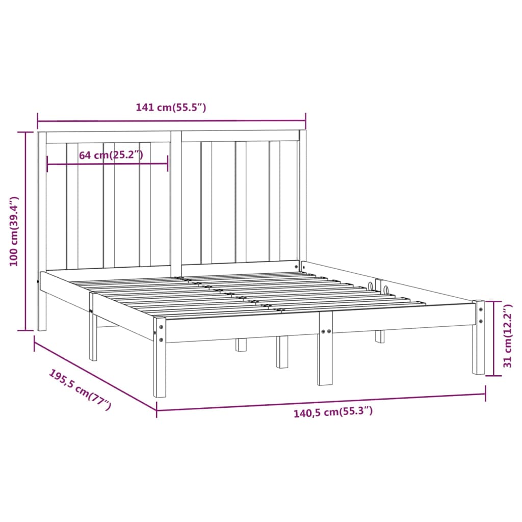 Bed Frame without Mattress 135x190 cm Double Solid Wood Pine