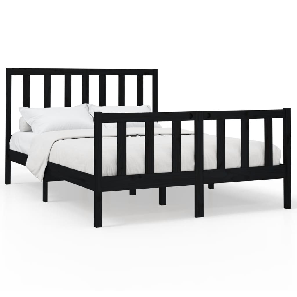 Bed Frame without Mattress Black 140x200 cm Solid Wood Pine