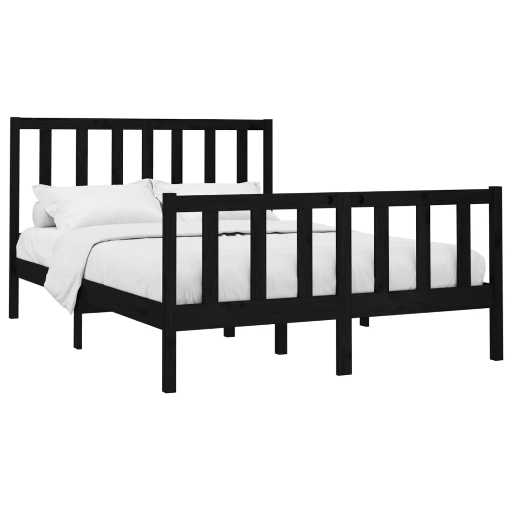 Bed Frame without Mattress Black 140x200 cm Solid Wood Pine