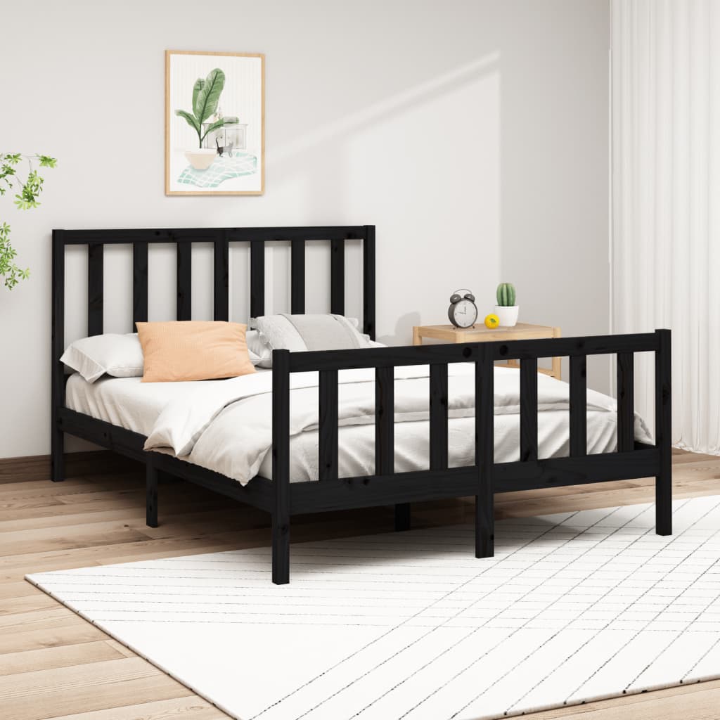 Bed Frame without Mattress Black 140x200 cm Solid Wood Pine