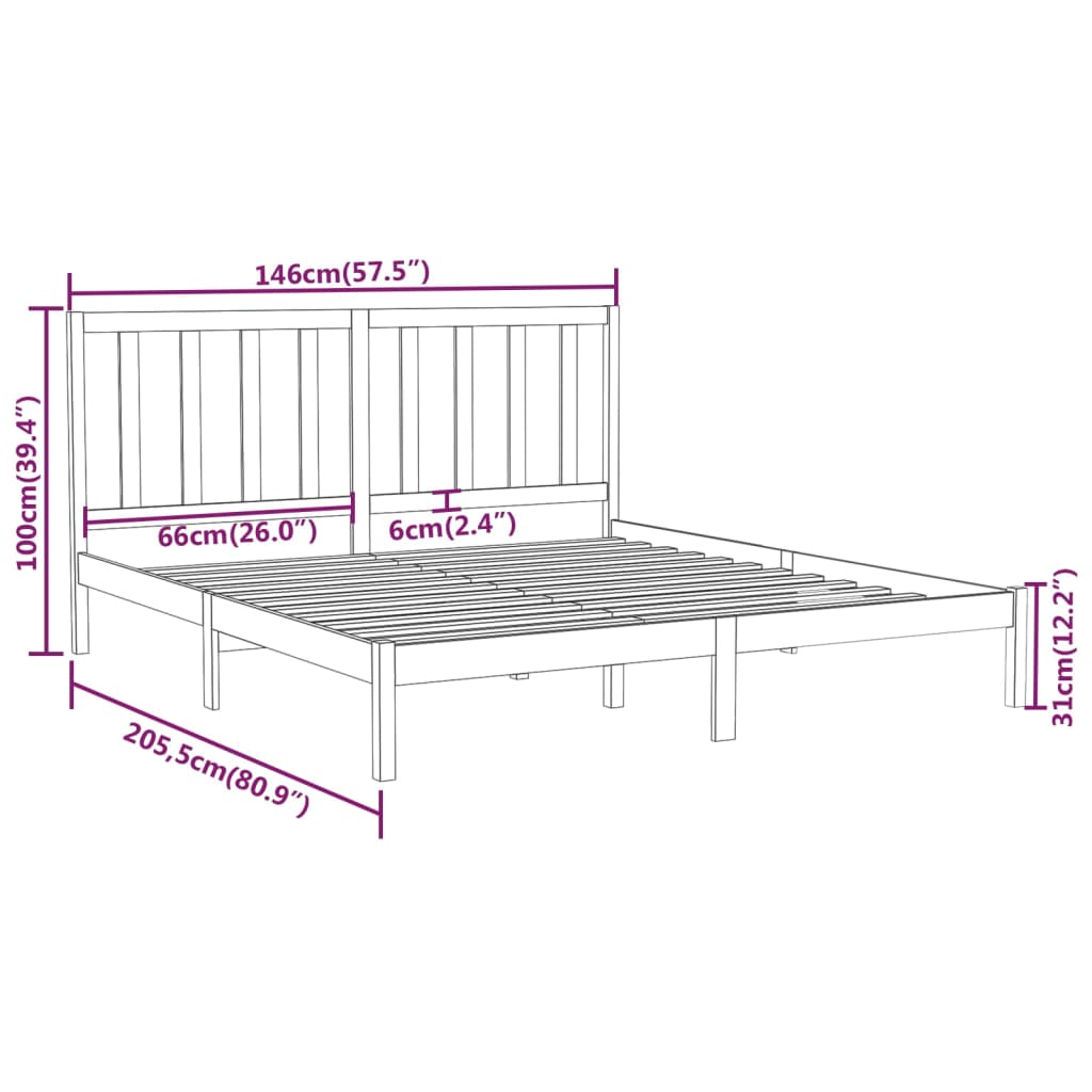 Bed Frame White Solid Wood 140x200 cm