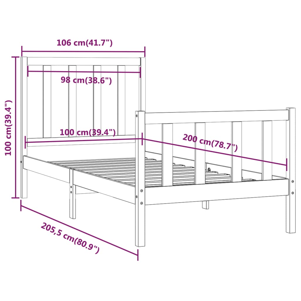 Bed Frame without Mattress White 100x200 cm Solid Wood