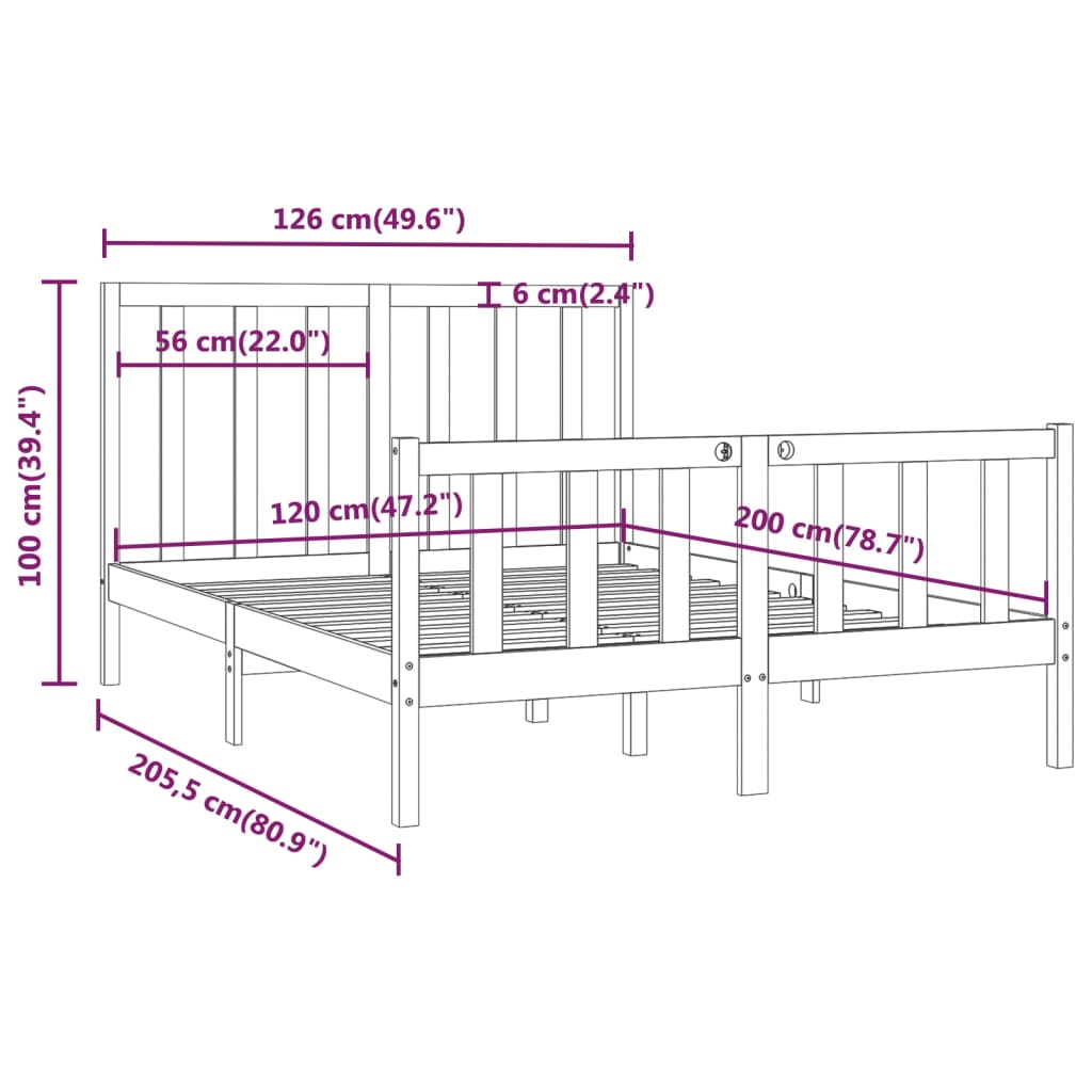 Bed Frame without Mattress 120x200 cm Solid Wood