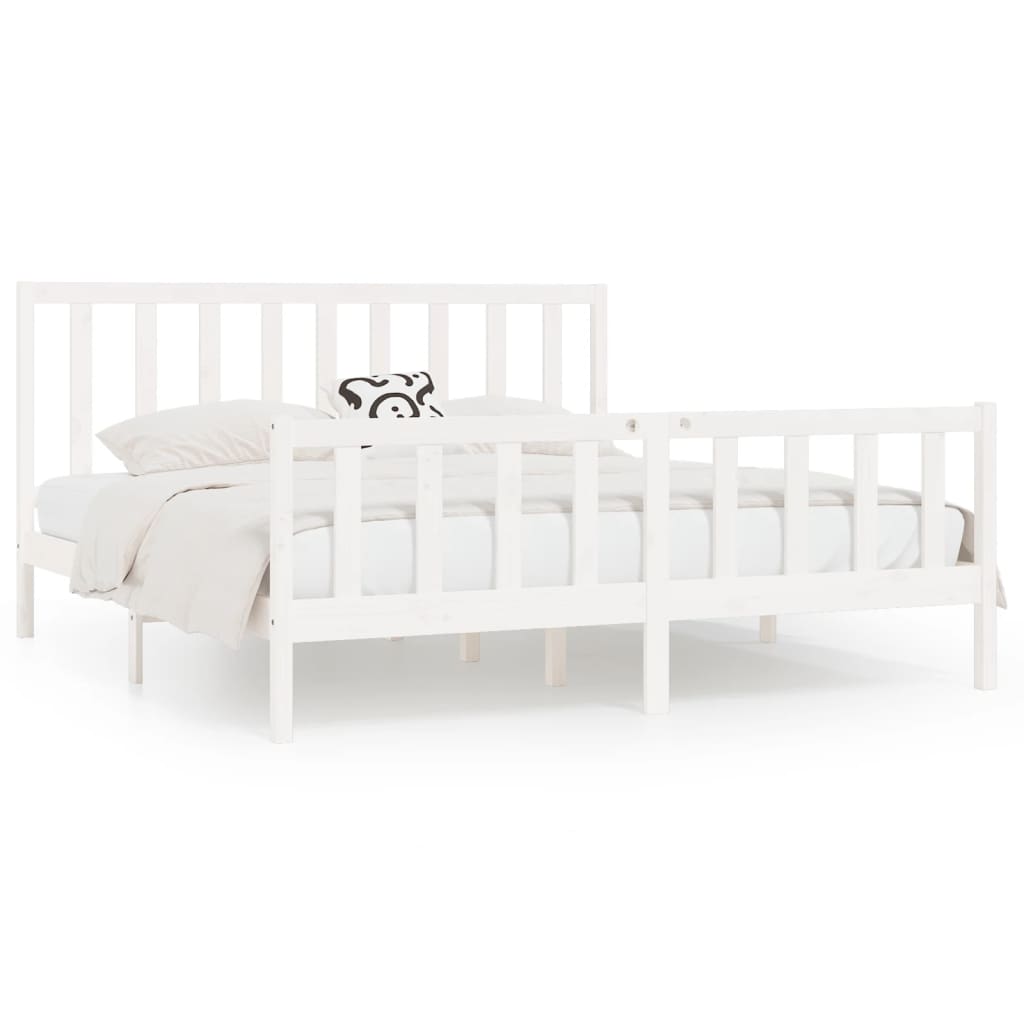 Bed Frame White Solid Wood 200x200 cm