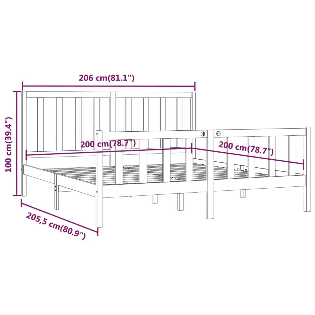 Bed Frame White Solid Wood 200x200 cm