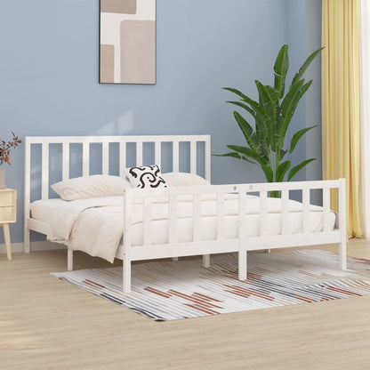 Bed Frame White Solid Wood 200x200 cm