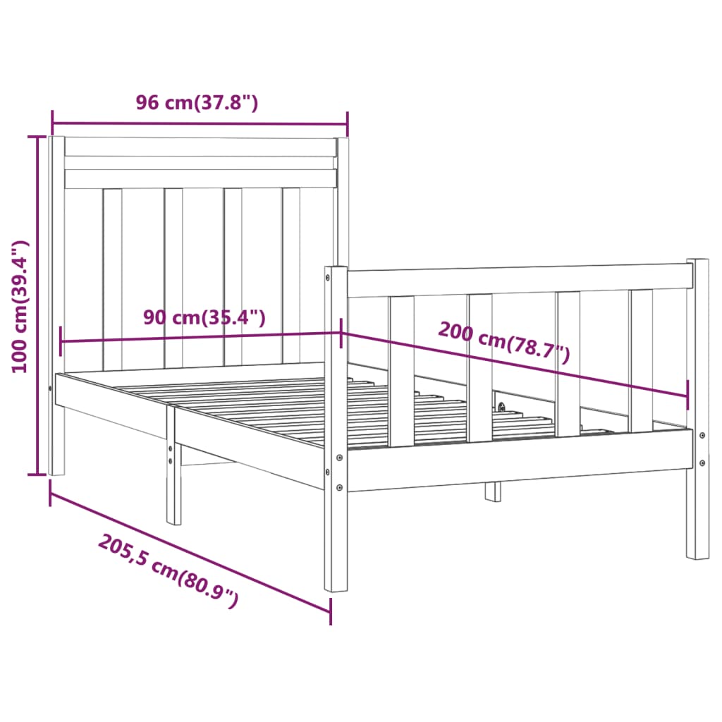 Bed Frame without Mattress Solid Wood Pine 90x200 cm