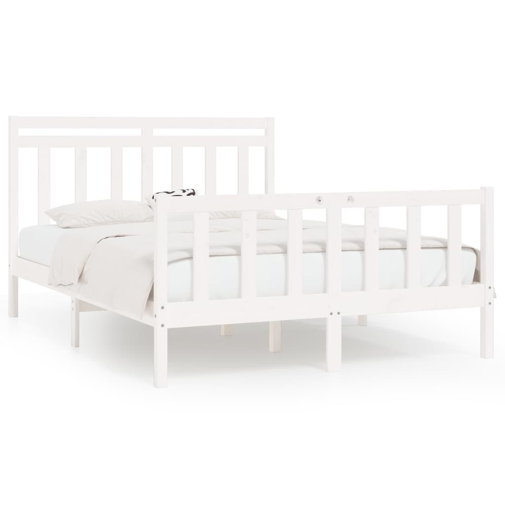 Bed Frame without Mattress White Solid Wood Pine 150x200 cm King Size