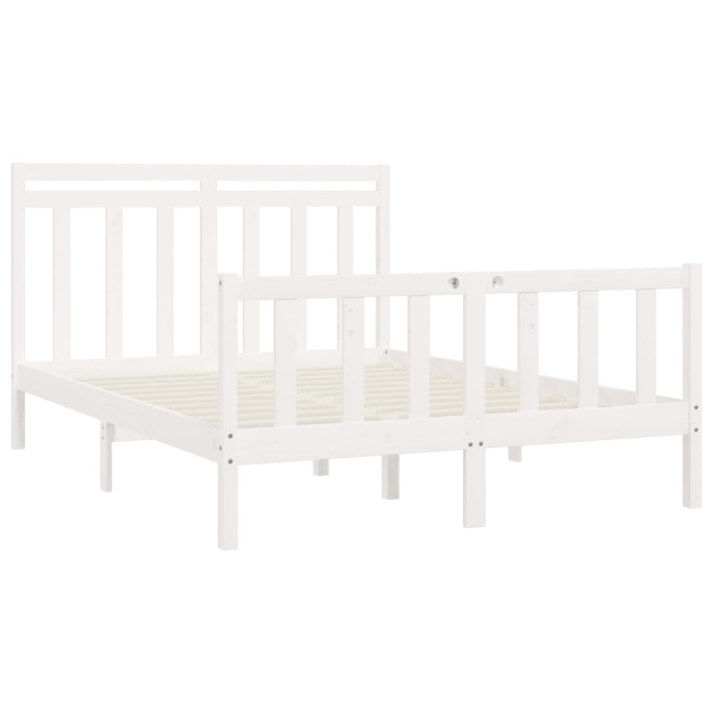 Bed Frame without Mattress White Solid Wood Pine 150x200 cm King Size