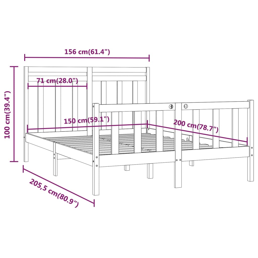 Bed Frame without Mattress White Solid Wood Pine 150x200 cm King Size