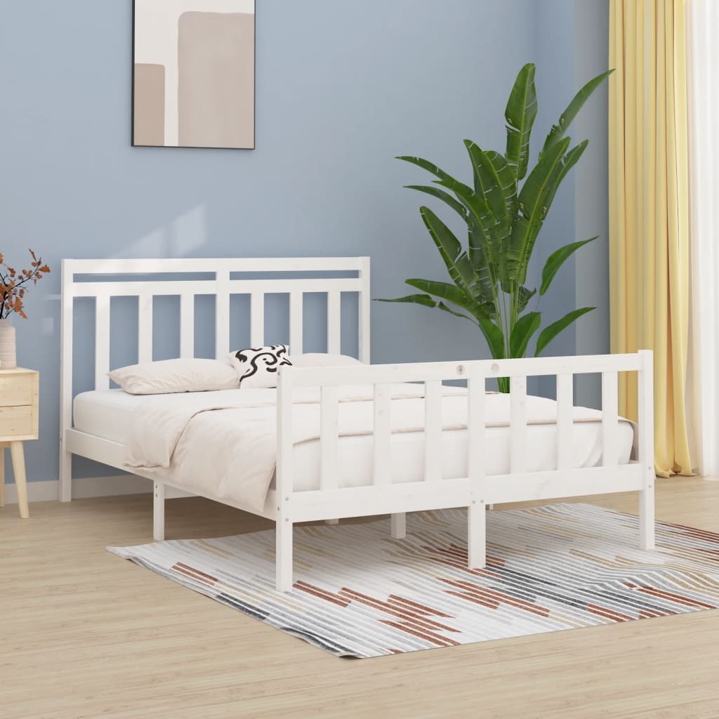 Bed Frame without Mattress White Solid Wood Pine 150x200 cm King Size