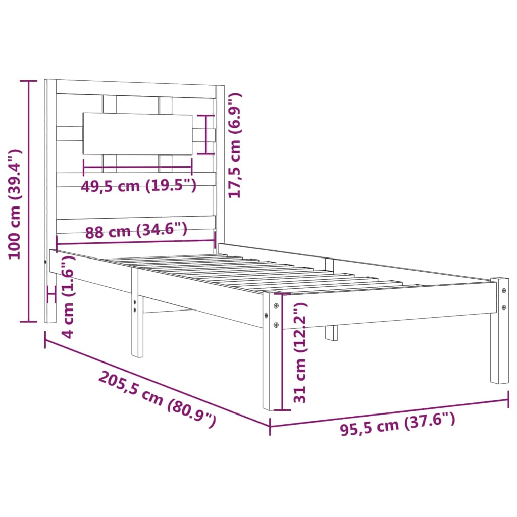 Bed Frame without Mattress 90x200 cm Solid Wood Pine