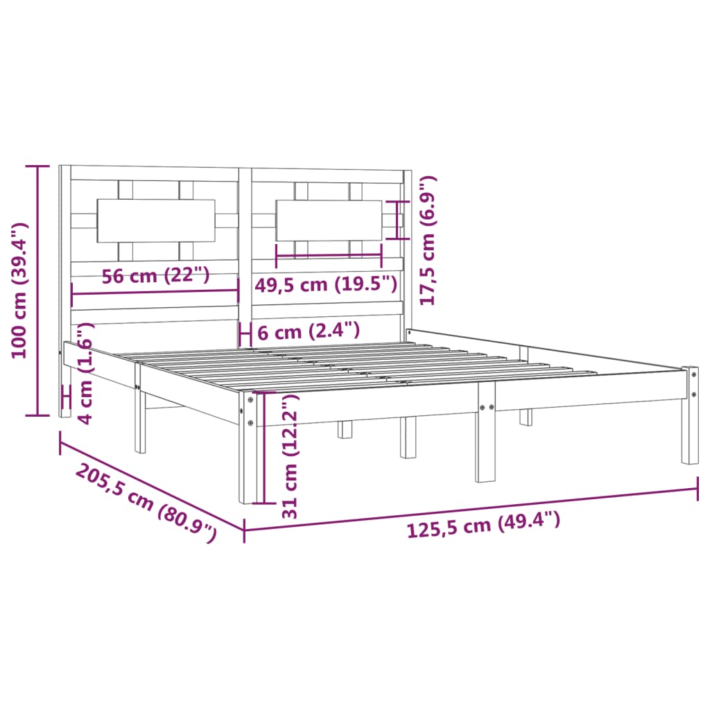 Bed Frame without Mattress White 120x200 cm Solid Wood Pine