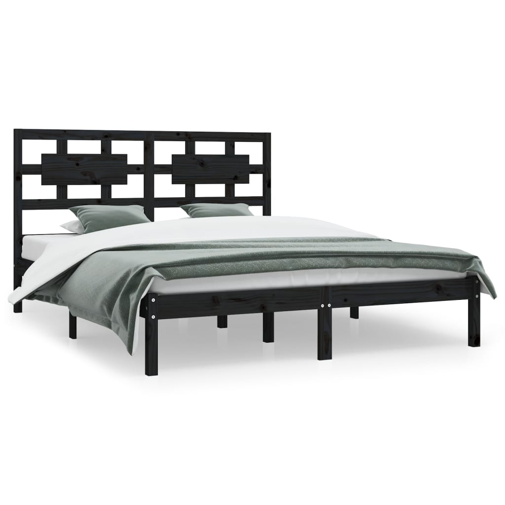 Bed Frame Black Solid Wood Pine 120x200 cm