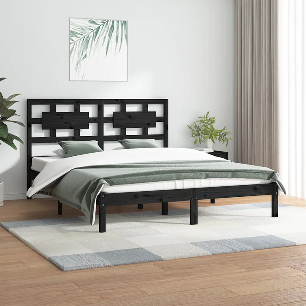 Bed Frame Black Solid Wood Pine 120x200 cm