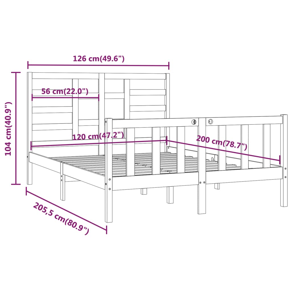 Bed Frame Black Solid Wood Pine 120x200 cm