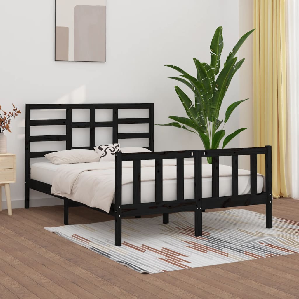 Bed Frame Black Solid Wood Pine 120x200 cm