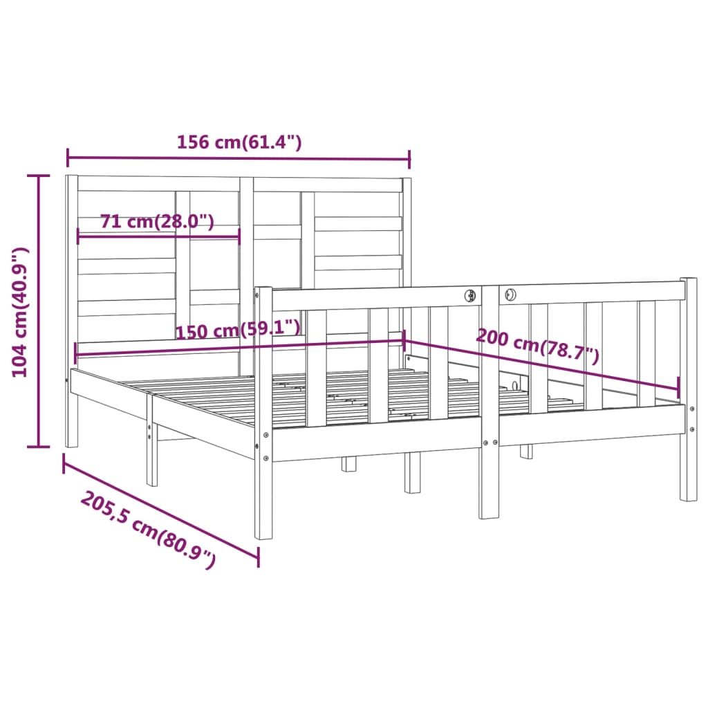 Bed Frame without Mattress Honey Brown 150x200 cm King Size Solid Wood