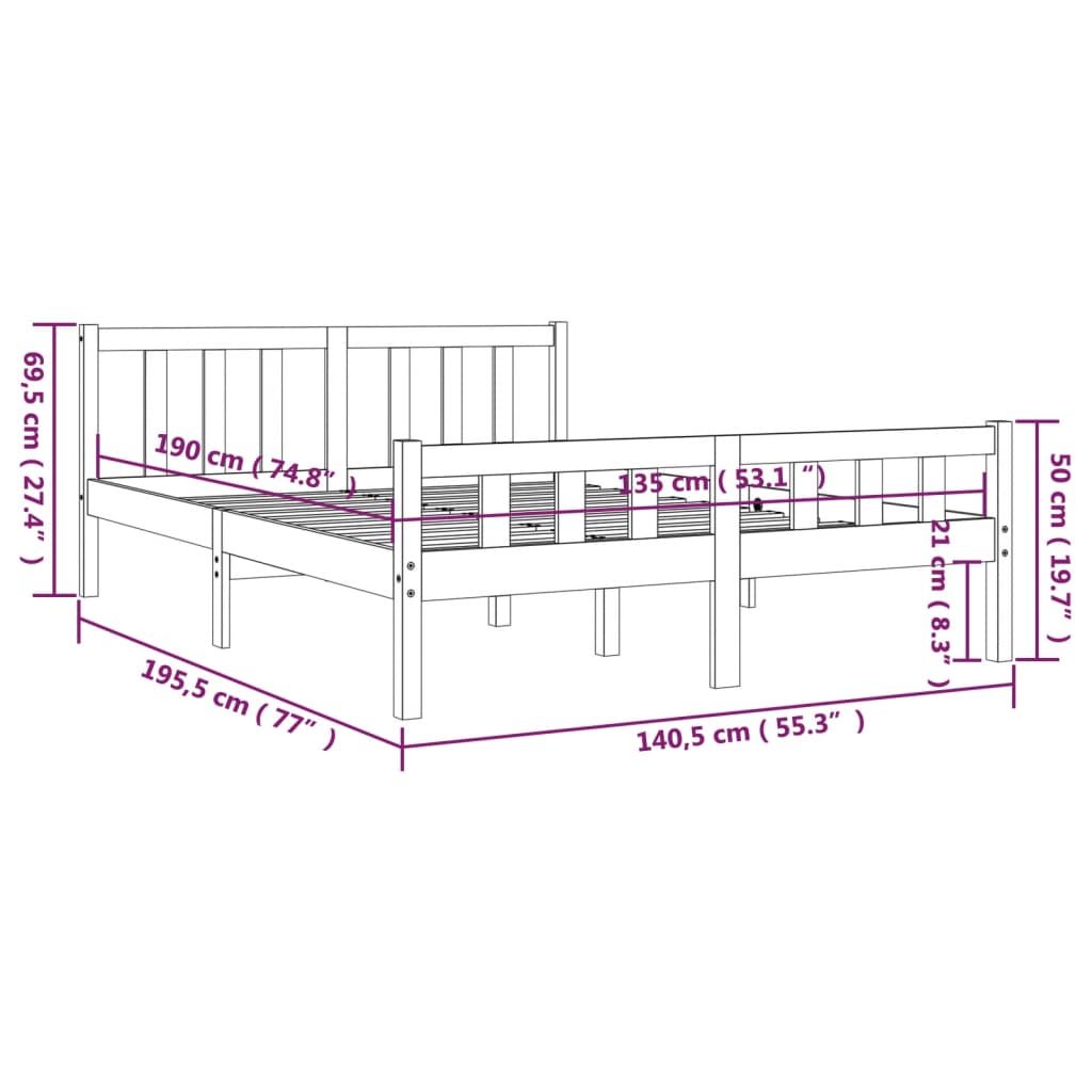 Bed Frame Solid Wood 135x190 cm Double