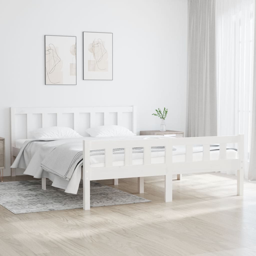 810660 vidaXL Bed Frame without Mattress White Solid Wood 140x190 cm