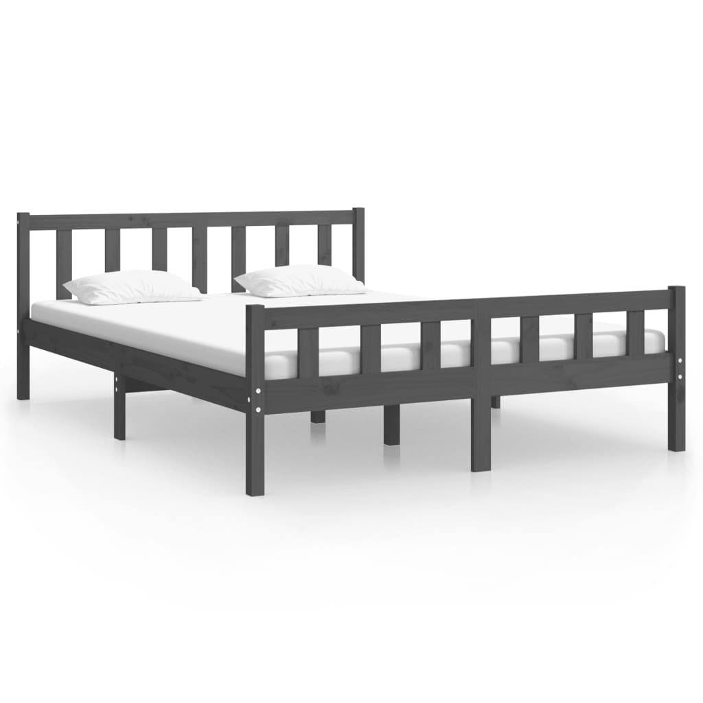 Bed Frame without Mattress Grey Solid Wood King Size