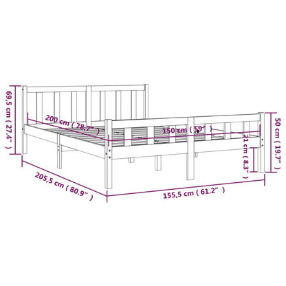 Bed Frame without Mattress Grey Solid Wood King Size